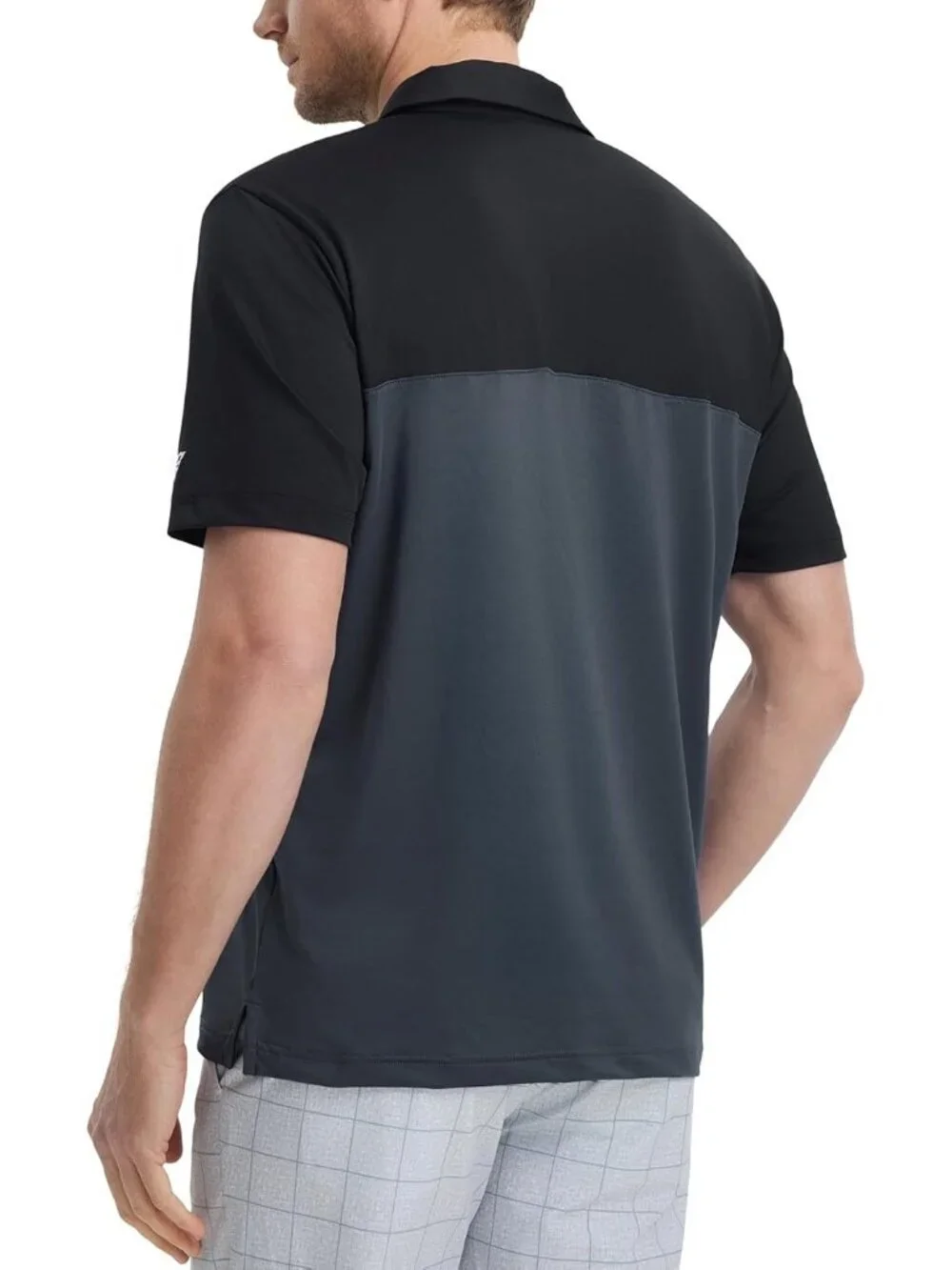 MenA- Black/Dark GreyDry Fit Polo Shirt Color Block Chest Print Moisture Wick - Picture 4 of 6
